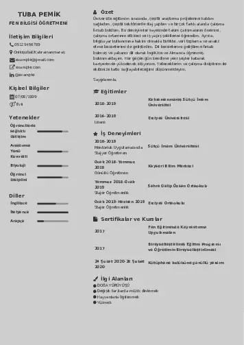 Fen Bilgisi Öğretmeni CV Örnekleri cv indir